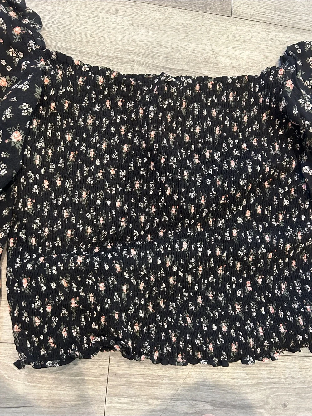 NWT Reformation Pinto Smocked Black Floral Print Square-Neck Top Sz 1X